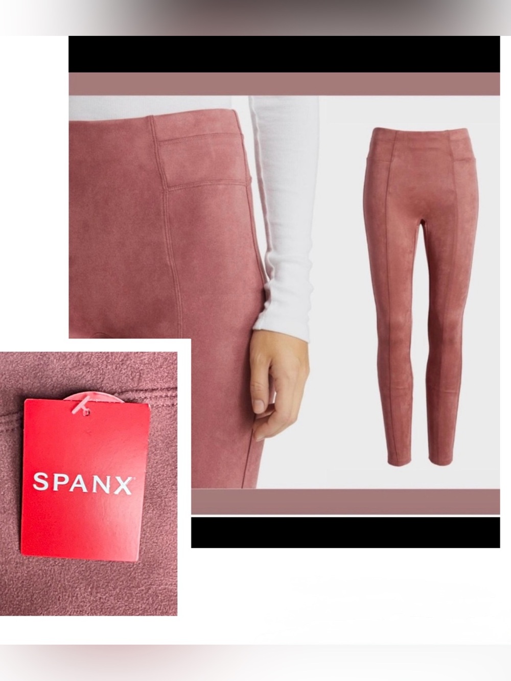 NWT Spanx Faux Suede Leggings - Rich Rose - Slimming Control - Washable - S/P
